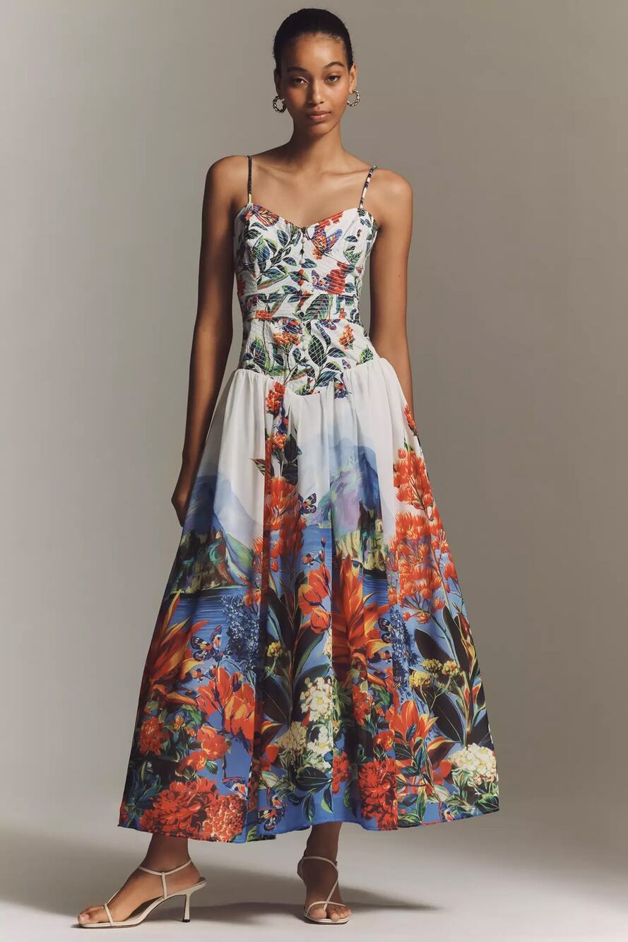nwt by ANTHROPOLOGIE sz XL The Muse Basque-Waist Garden Midi Dress